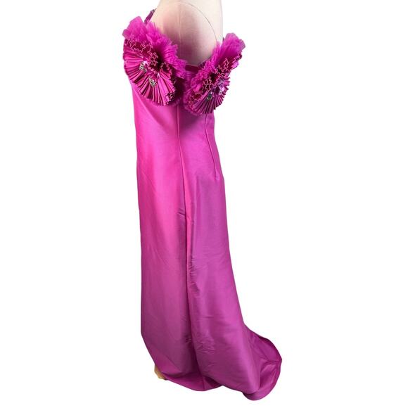 Badgley Mischka Mikado Mermaid Gown Off-Shoulder Pinwheel Flowers pink size 4 - Picture 11 of 15